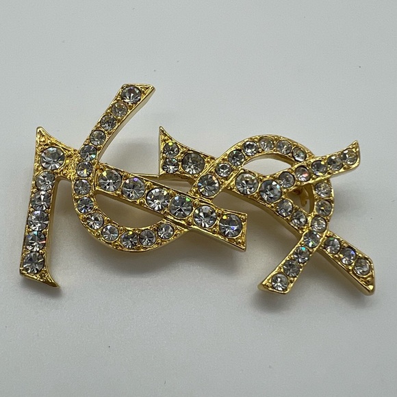 Authentic Yves Saint Laurent YSL logoSwarovski crystals brooch - Picture 10 of 17